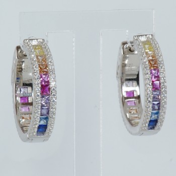 Sterling Silver Multi Coloured Stone Creole Earrings